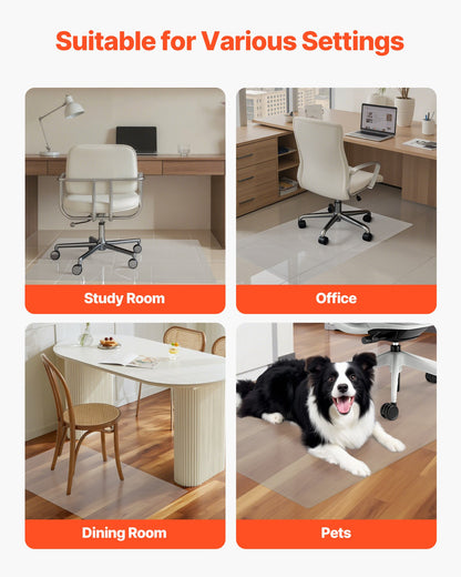 Chair Mat, 765 x 1215 mm Transparent Office Chair Mat for Hard Floors, Floor Protector for Rolling Chairs, Non-Slip & Easy to Clean, Smooth Glide Under Desk Rug for Home Office (Rectangular)