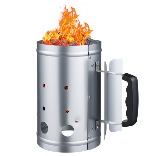Charcoal Chimney Starter, 1.8kg Large Capacity Coal Fireplace, Heavy Duty BBQ Steel Chimney Starter for Charcoal Grill and Barbecues, Compact On-the-Go Carbon Lighter and BBQ Grill Tool, Silver
