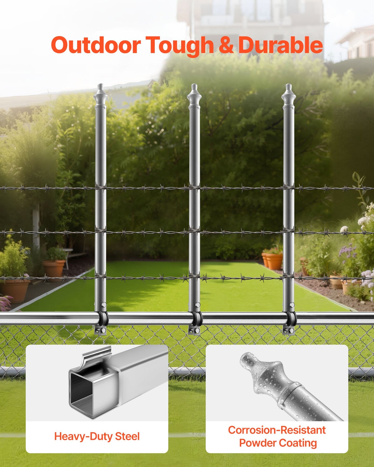 Chain Link Fence Extensions, 18 Packs 695 mm Extension Height, Galvanized Post Extender for 32 to 38 mm Top of Fence, U Bracket, Barbed Wire Extend Arm for Privacy, Prevent Dogs Jumping Out