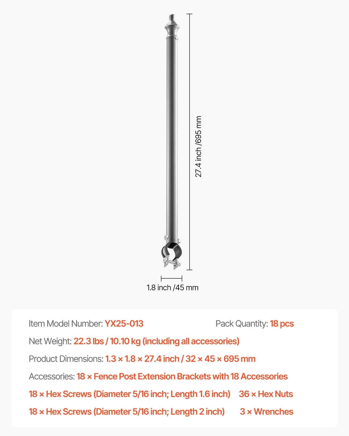 Chain Link Fence Extensions, 18 Packs 695 mm Extension Height, Galvanized Post Extender for 32 to 38 mm Top of Fence, U Bracket, Barbed Wire Extend Arm for Privacy, Prevent Dogs Jumping Out