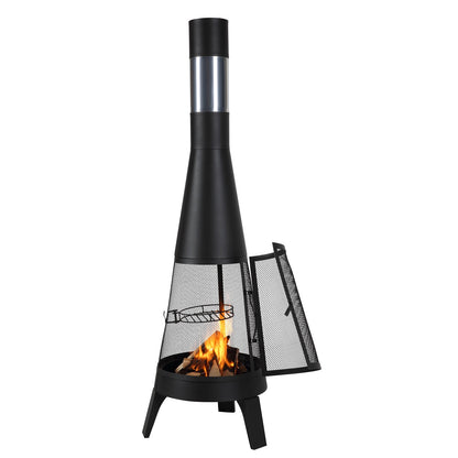 Chiminea, 20 Inch Outdoor Wood Burning Firepit, Conical Fireplace for BBQ & Warming, Outside Wooden Fire Pit with Grill Mesh, Chimney Coat & Rustproof Chiminea Lid, for Patio, Garden, Backyard
