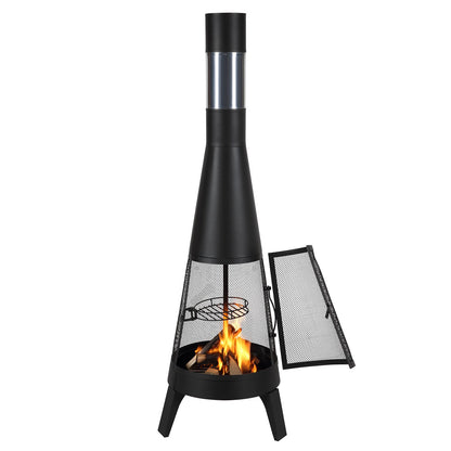 Chiminea, 20 Inch Outdoor Wood Burning Firepit, Conical Fireplace for BBQ & Warming, Outside Wooden Fire Pit with Grill Mesh, Chimney Coat & Rustproof Chiminea Lid, for Patio, Garden, Backyard