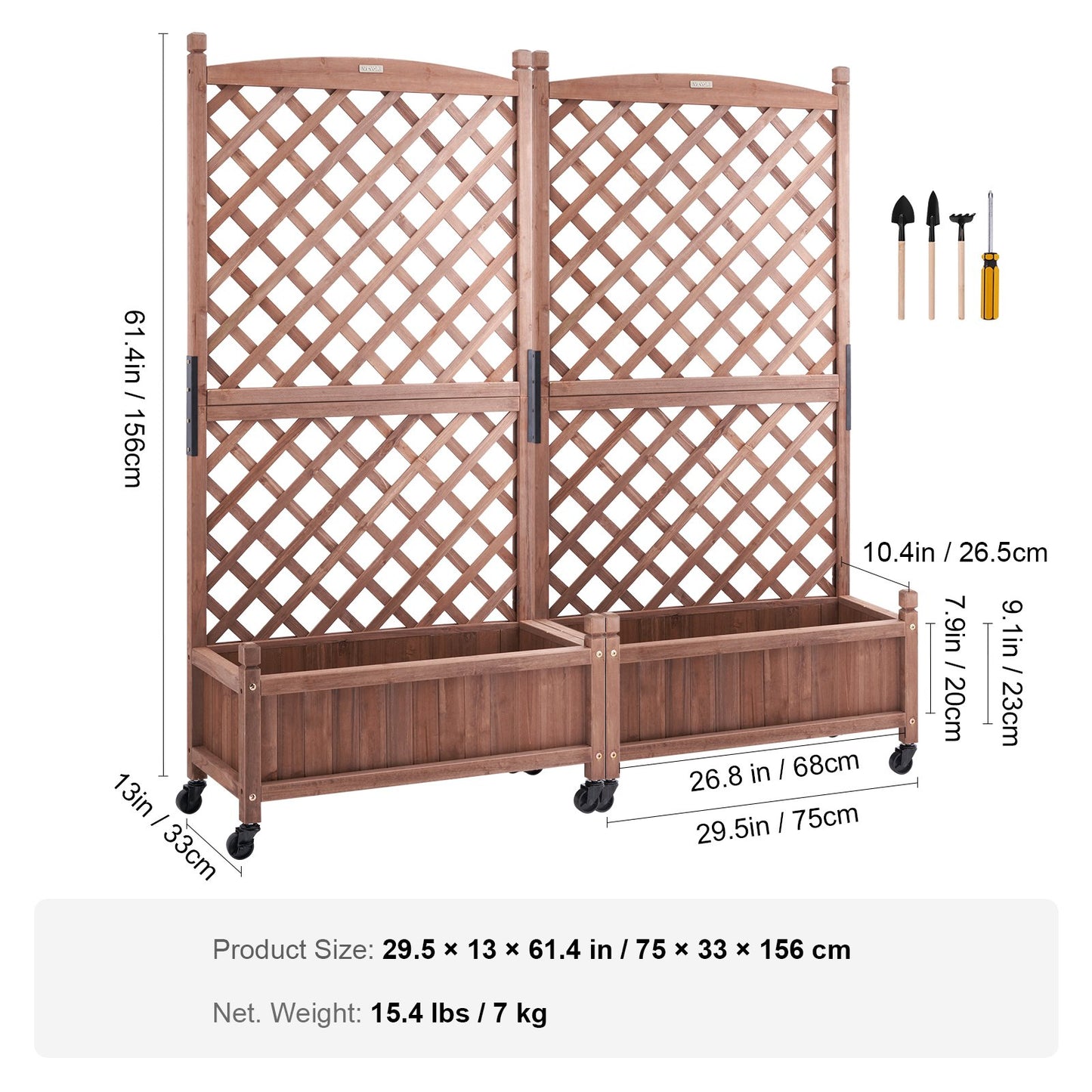 2PCS Raised Garden Bed with Trellis, 152.4 x 33 x 156 cm Outdoor Raised Wood Planters with Drainage Holes, Free-Standing Trellis Planter Box for Vine Climbing Plants Flowers in Garden, Patio, Balcony