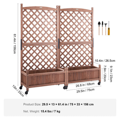 2PCS Raised Garden Bed with Trellis, 152.4 x 33 x 156 cm Outdoor Raised Wood Planters with Drainage Holes, Free-Standing Trellis Planter Box for Vine Climbing Plants Flowers in Garden, Patio, Balcony