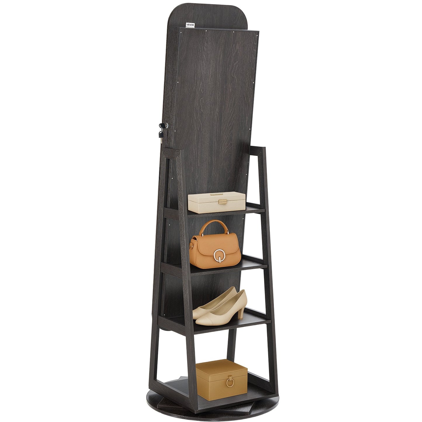 360° Swivel Jewelry Cabinet, 1600 mm Tall, Full-Length Mirror with Storage, Standing Rotatable Jewelry Armoire Organizer, Lockable Door with 2 Keys, Accessory Pouches, and Storage Shelves