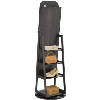 360° Swivel Jewelry Cabinet, 1600 mm Tall, Full-Length Mirror with Storage, Standing Rotatable Jewelry Armoire Organizer, Lockable Door with 2 Keys, Accessory Pouches, and Storage Shelves