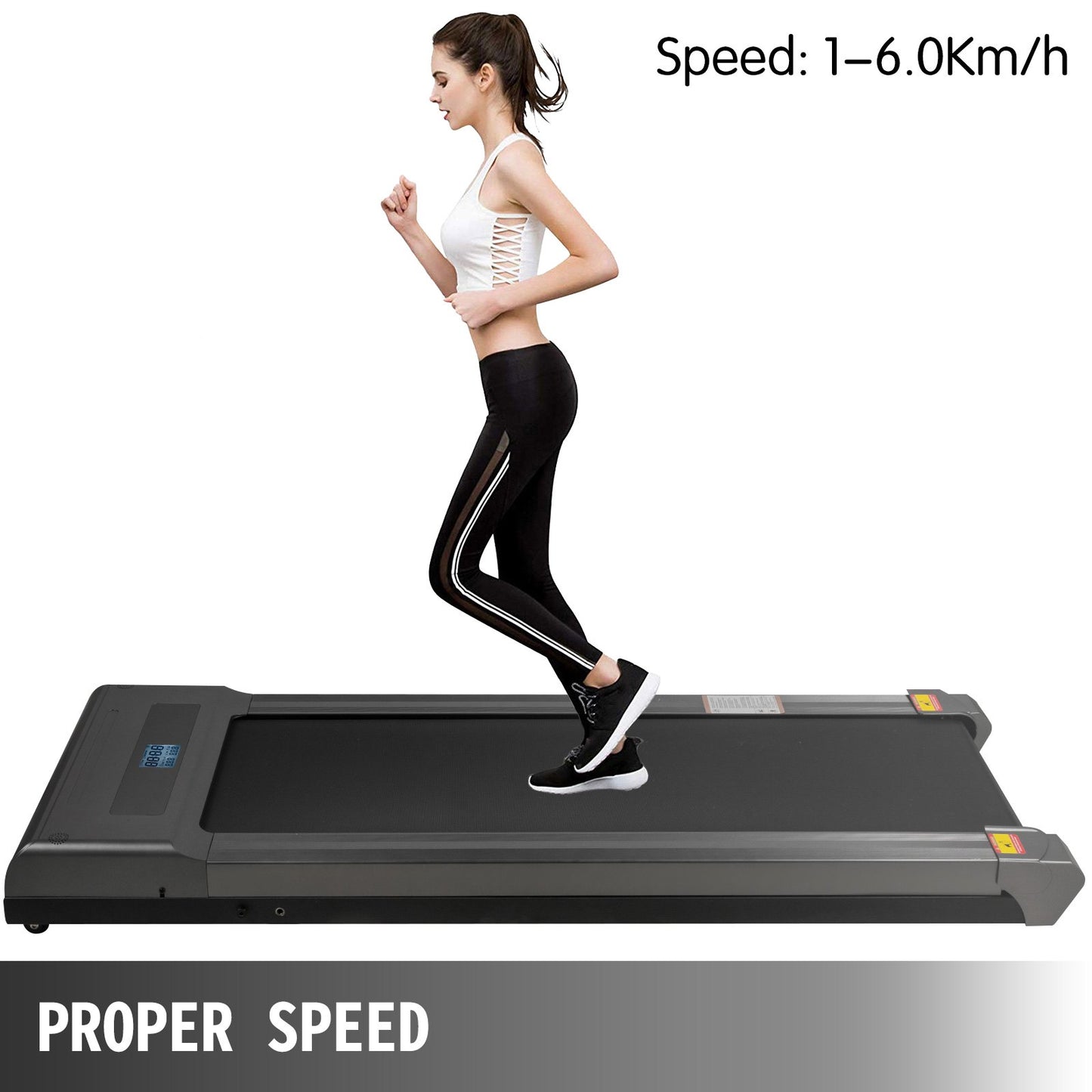 Under Desk Treadmills Working Treadmills For Running, Led Treadmill For Home Running Machine With Remote Control, 1-6.0km/h Speed Portable Slim Treadmill Indoor Exercise(Gray,No Handrail)
