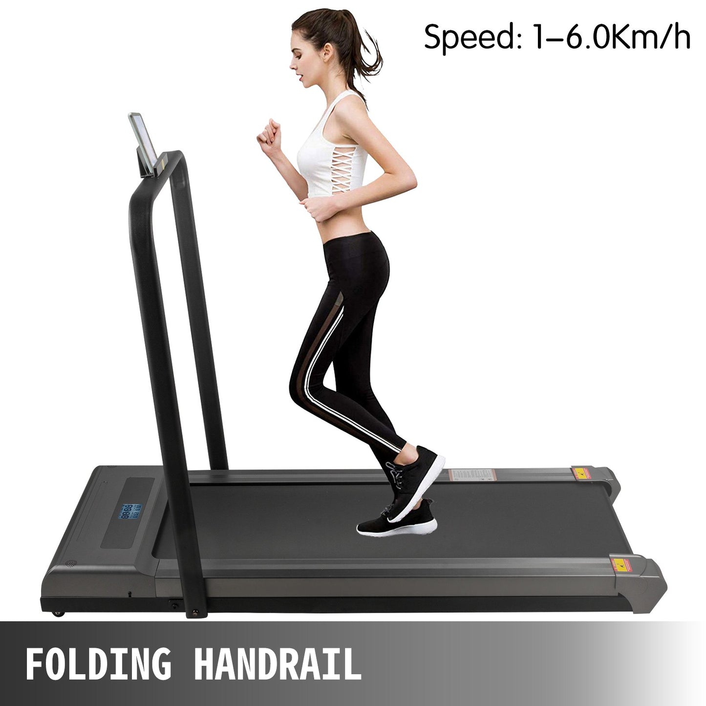 Under Desk Treadmills Working Treadmills For Running, Led Treadmill For Home Running Machine With Remote Control, 1-6.0km/h Speed Portable Slim Treadmill Indoor Exercise(Silver,with Handrail)