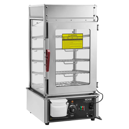 Commercial Food Warmer Display, 5-Tier Food Steamer Bun Warmer Machine, 30℃~110℃ Temperature Control, Stainless Steel Steamed Buns Warmer with LED, Steam Heating for Steamed Buns Siomai Corn