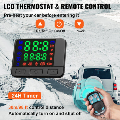 Mohana 12V 2KW Diesel Air Heater Diesel heater Parking heater Air Diesel heater with Silencer,10L tank, LCD switch for cars, buses, RVs, trucks, engineering vehicles