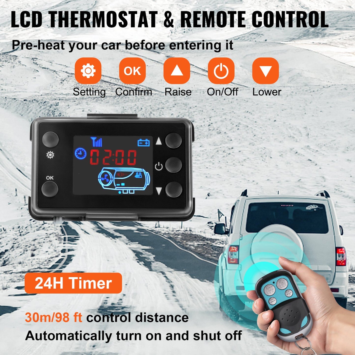 5KW Air Diesel Heater 12V Diesel Parking Heater LCD Switch 5KW Diesel Heater Muffler for RV Motorhome Trailer Trucks BoatsVEVOR