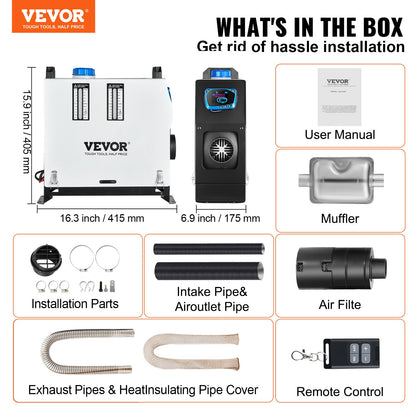 Orange Diesel Air Heater, 8KW Parking Heater, All in 1, 12V Truck Heater, One Air Outlet, with Red LCD Switch, Remote Control, Fast Heating Diesel Heater, For Car, RV Truck, Boat, Campervans, Caravans