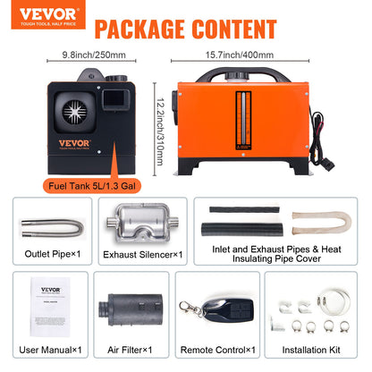 Diesel Air Heater, 12V 5KW All-on-one Diesel Heater with Remote Control and LCD Display, 5L Fuel Tank Portable Diesel Parking Heater, Rapid Heating for RV Trailer Camper Van Boat