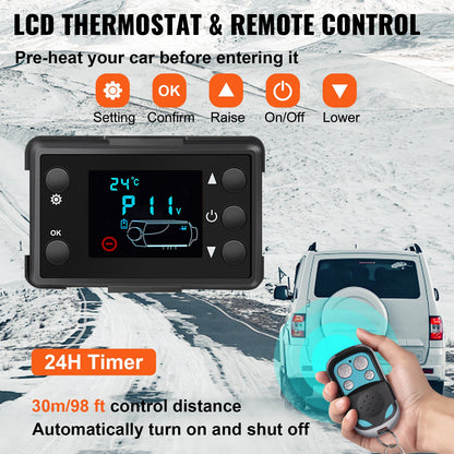 NEW Diesel Air Heater, 5KW 12V Parking Heater, Mini Truck Heater, Single Outlet Hole, with Black LCD, Remote Control, Fast Heating Diesel Heater, For RV Truck, Boat, Bus, Car Trailer, Motorhomes