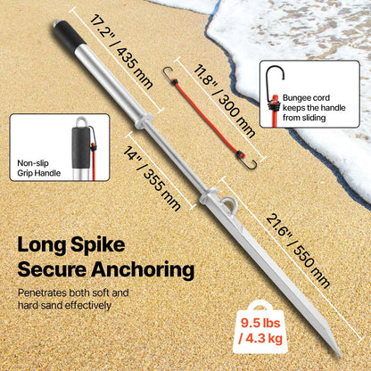 Sand Spike Boat Anchor, 90 cm Slide Anchor Shore Spike, Galvanized Carbon Steel Boat Shore Anchors, Shallow Water Beach Anchors, for Securing Jet Ski PWC Pontoon Kayak on Beaches & Sandbars