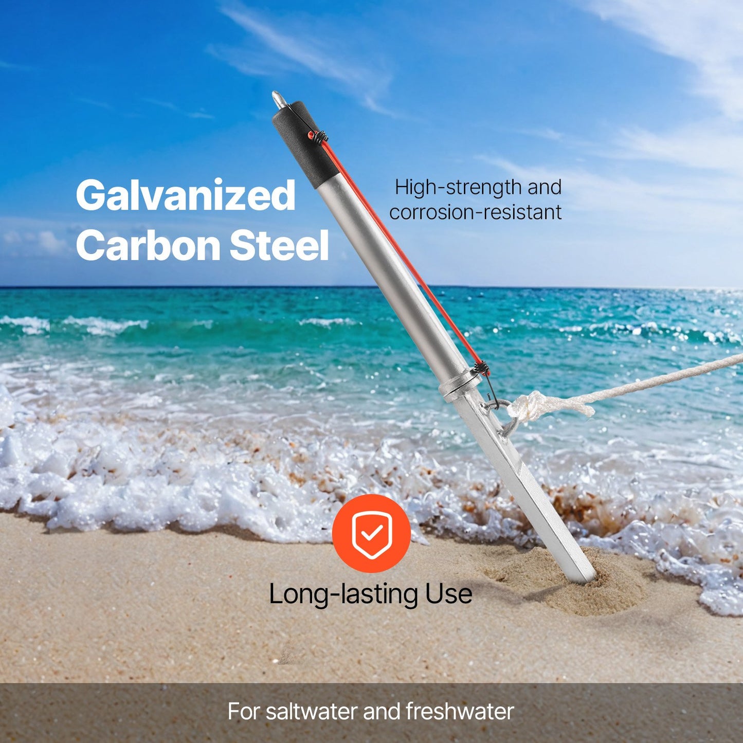 Sand Spike Boat Anchor, 90 cm Slide Anchor Shore Spike, Galvanized Carbon Steel Boat Shore Anchors, Shallow Water Beach Anchors, for Securing Jet Ski PWC Pontoon Kayak on Beaches & Sandbars