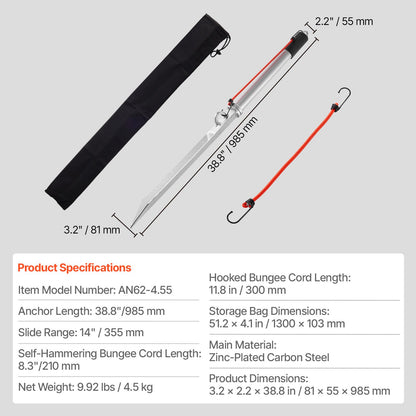 Sand Spike Boat Anchor, 90 cm Slide Anchor Shore Spike, Galvanized Carbon Steel Boat Shore Anchors, Shallow Water Beach Anchors, for Securing Jet Ski PWC Pontoon Kayak on Beaches & Sandbars