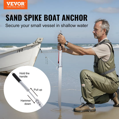 Sand Spike Boat Anchor Pole, 36" Galvanized Carbon Steel Slide Anchor Shore Spike, Self-Hammering Beach Spike Anchor for Small Boat Jetski Pontoon Kayak, with Oxford Storage Bag and Bungee Cord