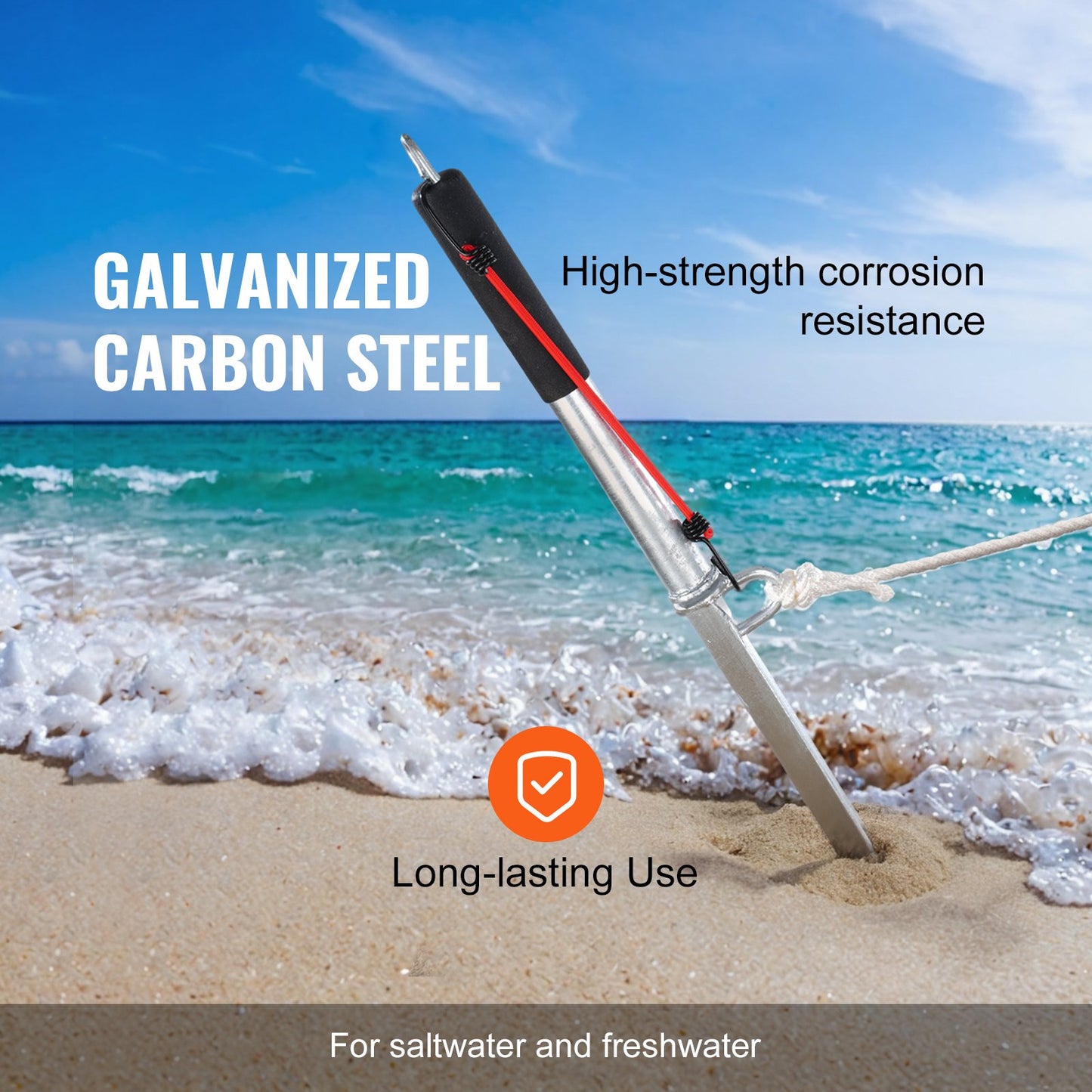 Sand Spike Boat Anchor Pole, 36" Galvanized Carbon Steel Slide Anchor Shore Spike, Self-Hammering Beach Spike Anchor for Small Boat Jetski Pontoon Kayak, with Oxford Storage Bag and Bungee Cord