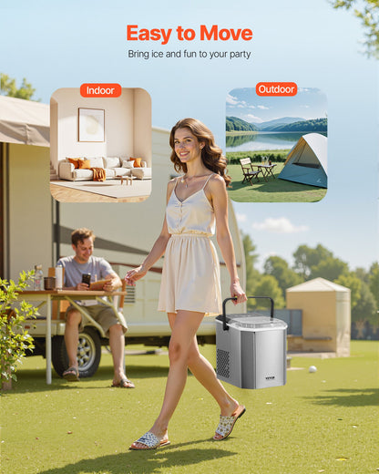 Eiswürfelbereiter für die Arbeitsplatte, 9 Eiswürfel in 6 Minuten, 12 kg in 24 Stunden, selbstreinigender, tragbarer Eiswürfelbereiter mit Eisschaufel und -korb, Eismaschine mit Eiswürfeln in 2 Größen für Zuhause, Küche, Büro, Bar und Partys