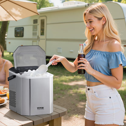 Eiswürfelbereiter für die Arbeitsplatte, 9 Eiswürfel in 6 Minuten, 12 kg in 24 Stunden, selbstreinigender, tragbarer Eiswürfelbereiter mit Eisschaufel und -korb, Eismaschine mit Eiswürfeln in 2 Größen für Zuhause, Küche, Büro, Bar und Partys