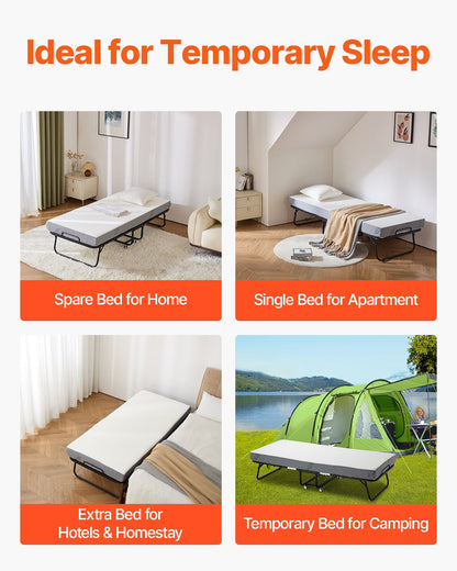 Rollaway Bed, 31 in x 75 in Folding Bed with 5 in Mattress, Twin Size Foldable Bed with Sturdy Metal Frame & Memory Foam Mattress, Portable Twin Roll Away Bed with Mattress, for Adults, Guest