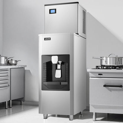 Eisspender, Eisbehälter mit 82 kg Fassungsvermögen, automatische Eisausgabe von 9 kg/min mit Crusher, höhenverstellbare Füße, für gewerbliche Eismaschinen, Restaurants und Hotels