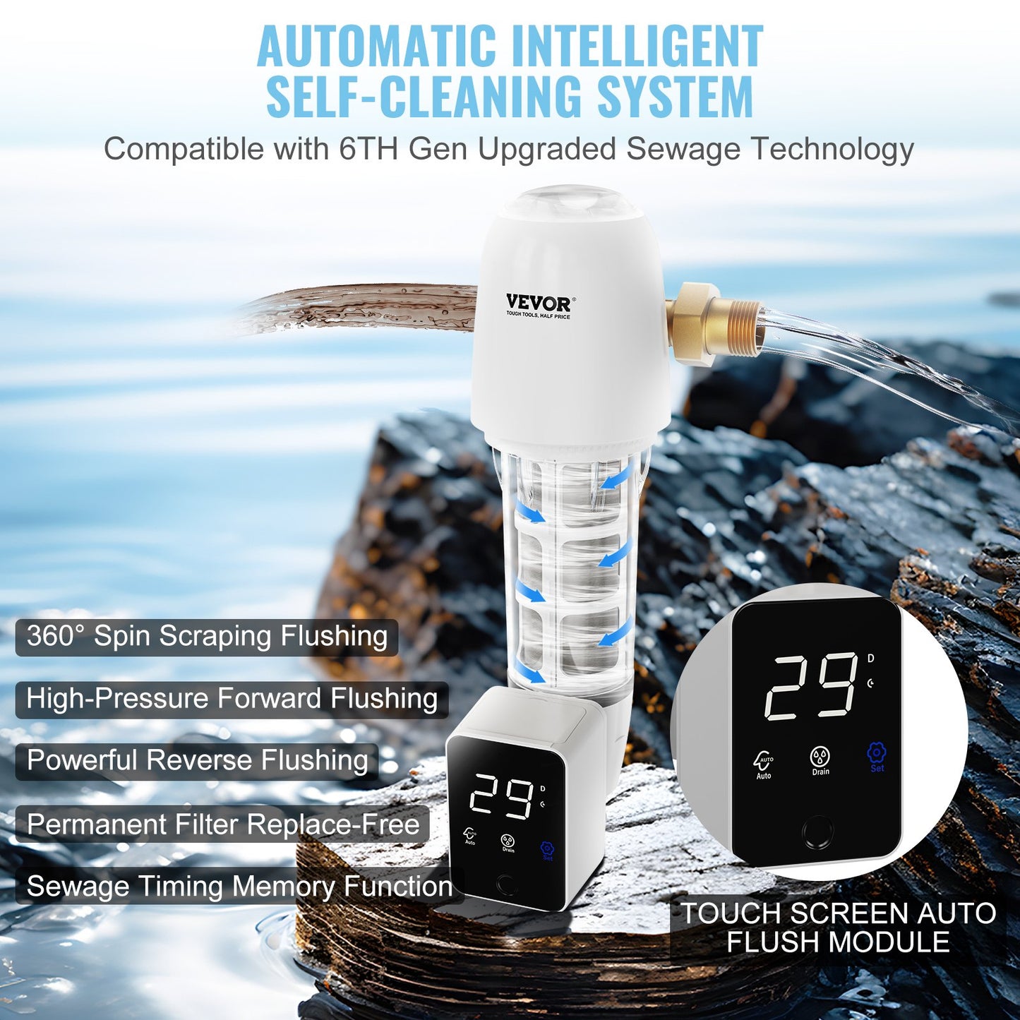 Spin-Down-Filter, 40-Mikron-Hauswasserfilter für Brunnenwasser, 2,5 cm (1 Zoll) GM + 3,2 cm (1 1/4 Zoll) GM, 8 t/h Durchflussrate, für Hauswasserfiltersysteme, Brunnenwasser-Sedimentfilter