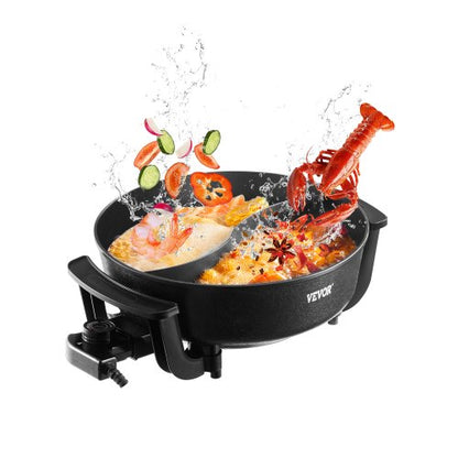 Elektrischer Hot Pot, 1360 W, 5 l, Shabu-Shabu-Topf mit zwei Geschmacksrichtungen, antihaftbeschichtet, mit Trennwand, Glasdeckel, Temperaturregelung, ideal für 6–10 Personen, Familienessen und Partys.