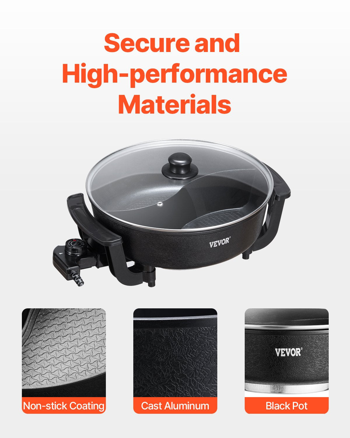 Elektrischer Hot Pot, 1360 W, 5 l, Shabu-Shabu-Topf mit zwei Geschmacksrichtungen, antihaftbeschichtet, mit Trennwand, Glasdeckel, Temperaturregelung, ideal für 6–10 Personen, Familienessen und Partys.