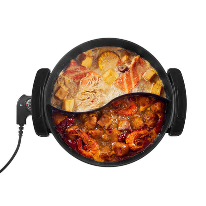 Elektrischer Hot Pot, 1360 W, 5 l, Shabu-Shabu-Topf mit zwei Geschmacksrichtungen, antihaftbeschichtet, mit Trennwand, Glasdeckel, Temperaturregelung, ideal für 6–10 Personen, Familienessen und Partys.