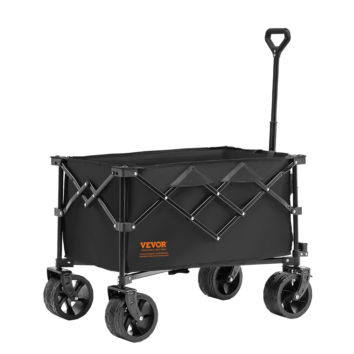 Collapsible Folding Wagon, 220 L Beach Wagon Cart with All-Terrain Wheels, Heavy Duty Folding Wagon Cart Max 330 lbs with Drink Holders, Sports Wagon for Camping, Shopping, Garden