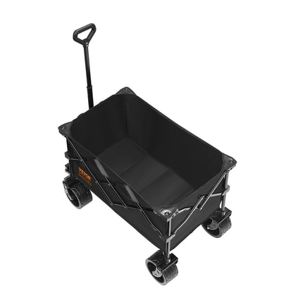 Collapsible Folding Wagon, 220 L Beach Wagon Cart with All-Terrain Wheels, Heavy Duty Folding Wagon Cart Max 330 lbs with Drink Holders, Sports Wagon for Camping, Shopping, Garden