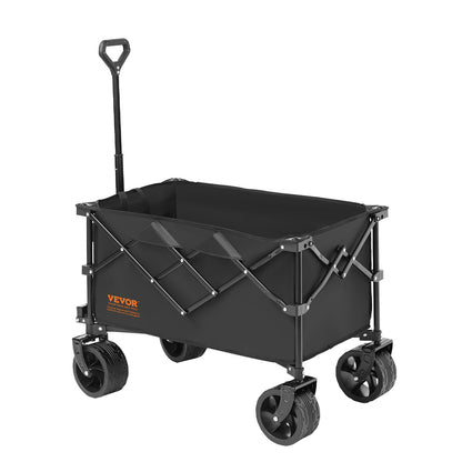 Collapsible Folding Wagon, 220 L Beach Wagon Cart with All-Terrain Wheels, Heavy Duty Folding Wagon Cart Max 330 lbs with Drink Holders, Sports Wagon for Camping, Shopping, Garden