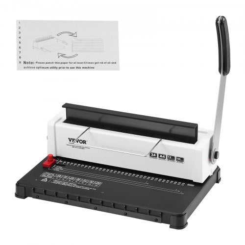 Spiralbindemaschine, manuelle Buchbindemaschine mit 34 Löchern für 120 Blatt, Locher, einstellbar für Spiralbindungen von 4,76 mm bis 14,29 mm, für Letter-, A4- und A5-Formate.