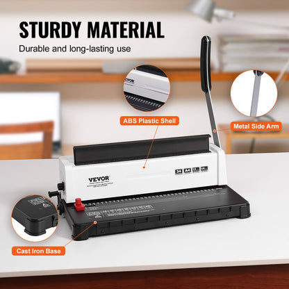 Spiralbindemaschine, manuelle Buchbindemaschine mit 34 Löchern für 120 Blatt, Locher, einstellbar für Spiralbindungen von 4,76 mm bis 14,29 mm, für Letter-, A4- und A5-Formate.