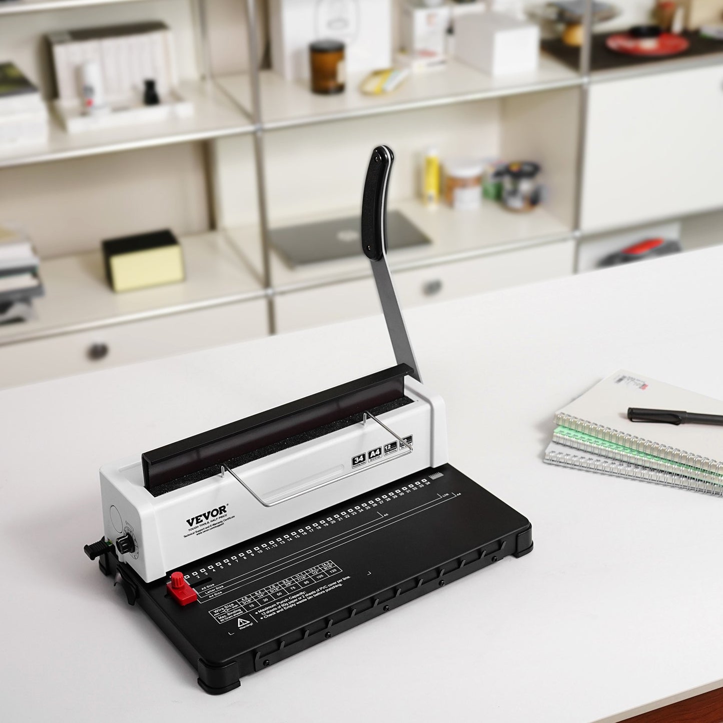 Spiralbindemaschine, manuelle Buchbindemaschine mit 34 Löchern für 120 Blatt, Locher, einstellbar für Spiralbindungen von 4,76 mm bis 14,29 mm, für Letter-, A4- und A5-Formate.