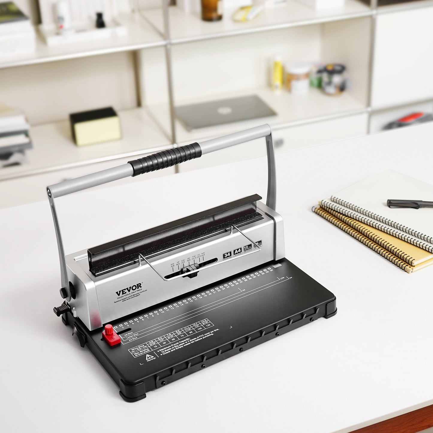 Spiralbindemaschine, manuelle Buchbindemaschine mit 34 Löchern für 120 Blatt, Locher mit einstellbaren Spiralbindungen (3/16" - 9/16") und Seitenrand, für Letter-, A4- und A5-Formate.