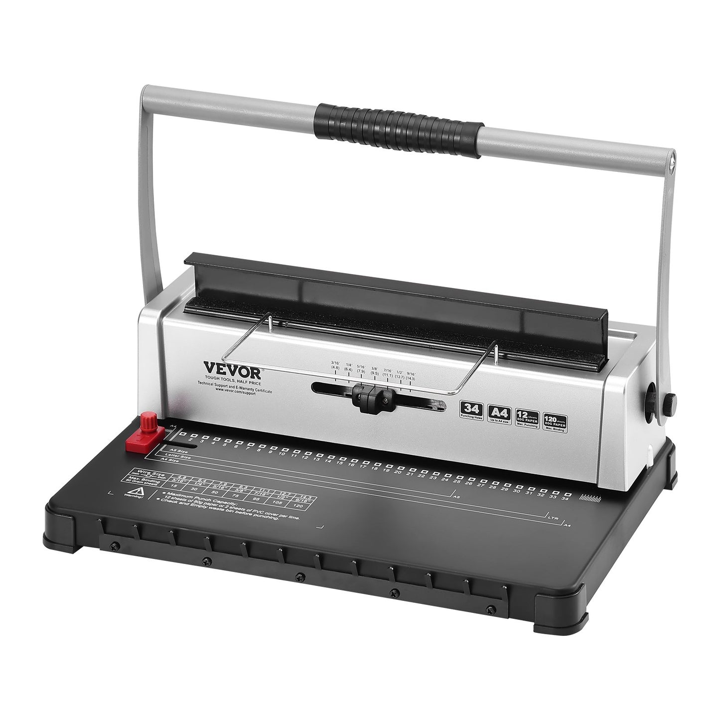 Spiralbindemaschine, manuelle Buchbindemaschine mit 34 Löchern für 120 Blatt, Locher mit einstellbaren Spiralbindungen (3/16" - 9/16") und Seitenrand, für Letter-, A4- und A5-Formate.