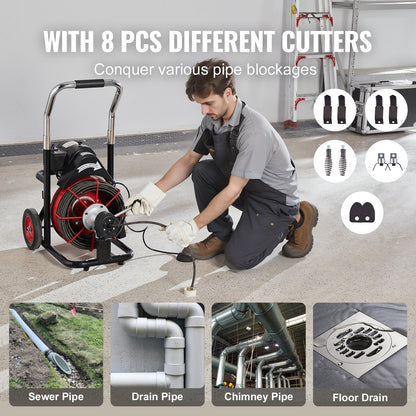 Elektrische Rohrreinigungsmaschine mit Spirale, 30,5 m x 9,52 mm, automatischer Vorschub