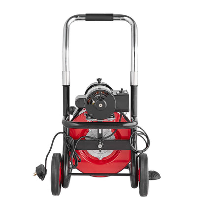 Drain Cleaner Machine 100FT x 1/2 Inch, Auto Feed Sewer Snake Auger on Wheels, 550W Portable Drain Cleaning Machine with 8 Cutters & Air-activated Foot Switch for 2" to 4" Pipes