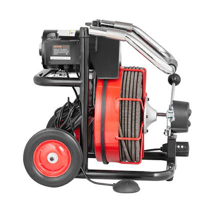 Drain Cleaner Machine 100FT x 1/2 Inch, Auto Feed Sewer Snake Auger on Wheels, 550W Portable Drain Cleaning Machine with 8 Cutters & Air-activated Foot Switch for 2" to 4" Pipes