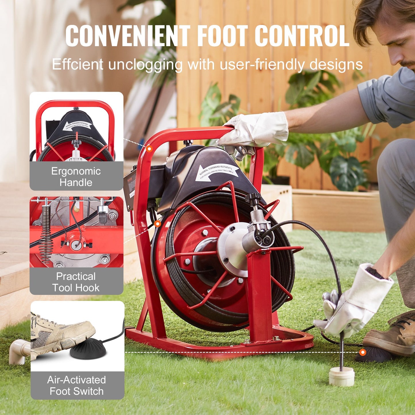 Elektrische Rohrreinigungsmaschine mit Spirale, 1524 cm x 0,95 cm, automatischer Vorschub