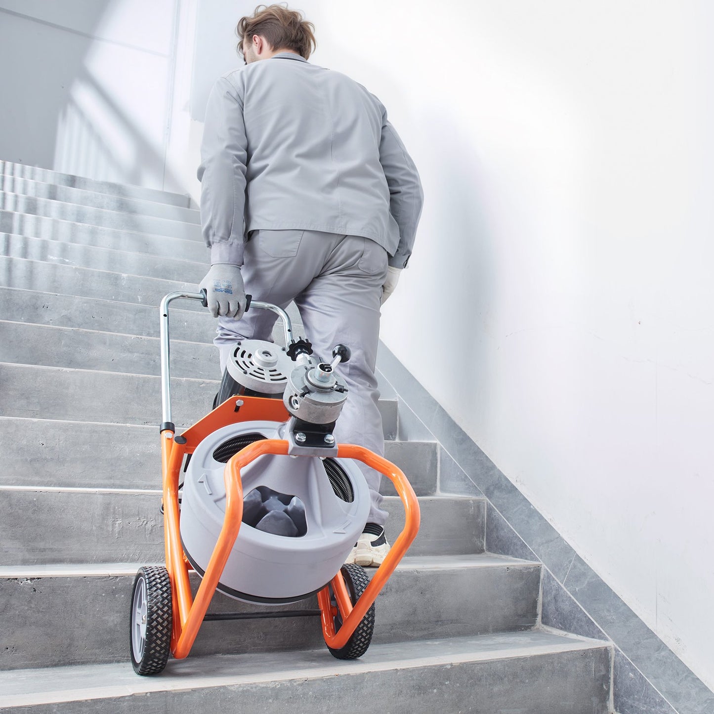 Abflussreinigungsmaschine 30,5 m x 9,5 mm mit automatischem Vorschub, Rädern und 8 Schneidmessern