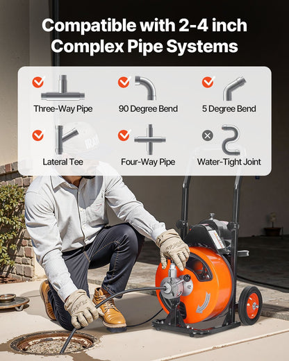 Elektrische Rohrreinigungsmaschine, 15,24 m x 1,27 cm, automatischer Vorschub