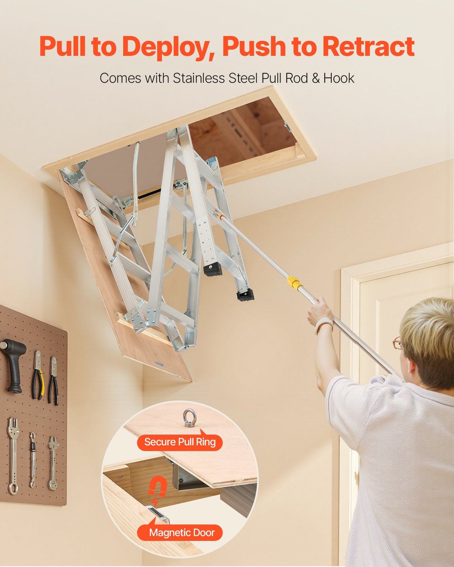 Dachbodentreppe, Tragkraft 170 kg, höhenverstellbar von 3 bis 3,13 m, vielseitig einsetzbare, faltbare Aluminium-Dachbodentreppe, geeignet für Deckenhöhen von 2,34 bis 3,12 m für bequemen Zugang