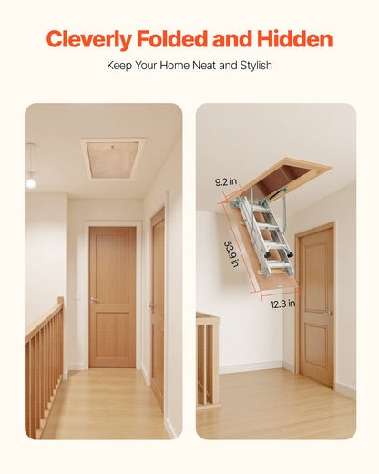 Dachbodentreppe, Tragkraft 170 kg, höhenverstellbar von 3 bis 3,13 m, vielseitig einsetzbare, faltbare Aluminium-Dachbodentreppe, geeignet für Deckenhöhen von 2,34 bis 3,12 m für bequemen Zugang