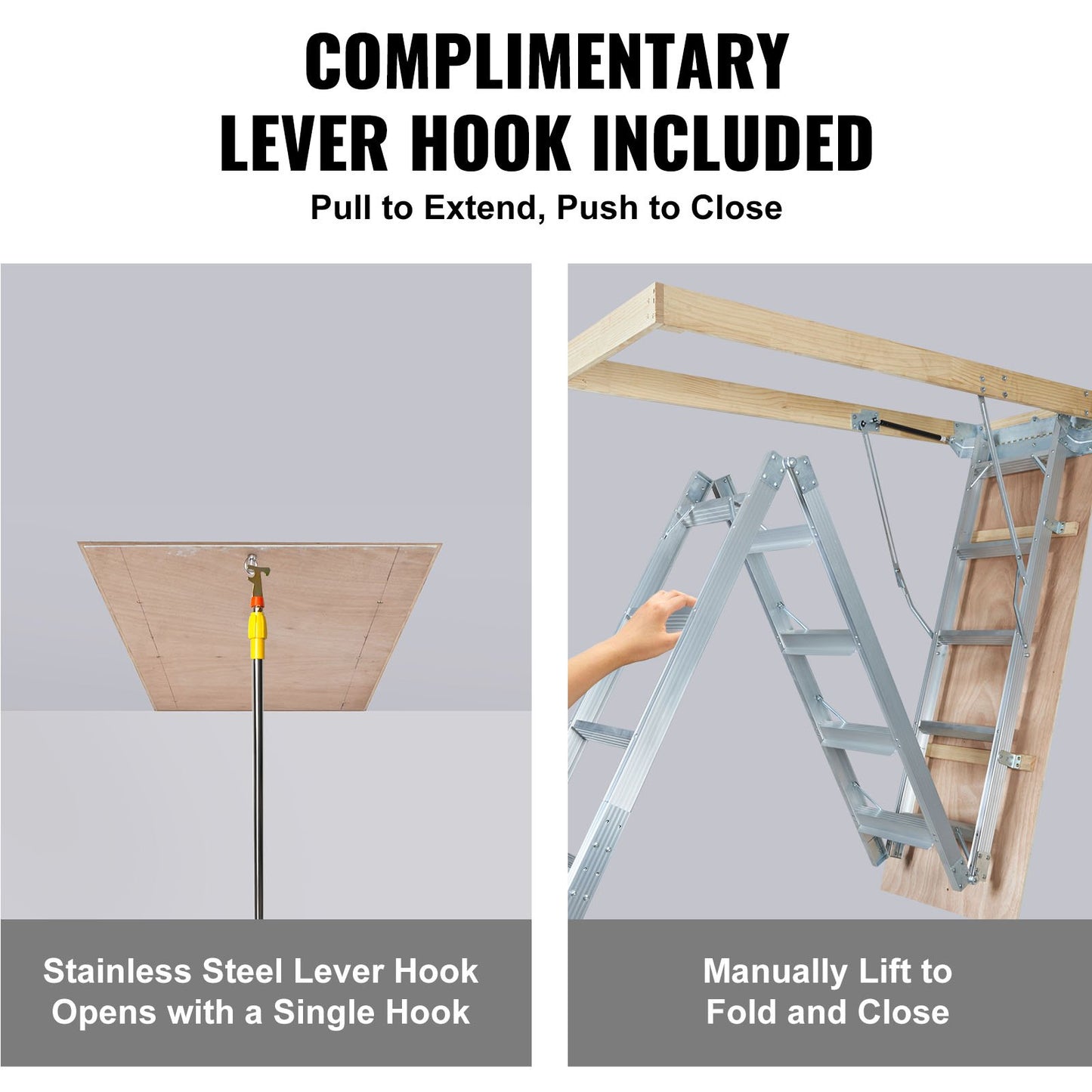Attic Ladder Foldable, 158.8 kg Capacity, 57.15 cm x 160 cm, Multi-Purpose Aluminium Extension, Lightweight and Portable, Fits 2.9m-3.7m Ceiling Heights, Convenient Access to Your Attic Standard
