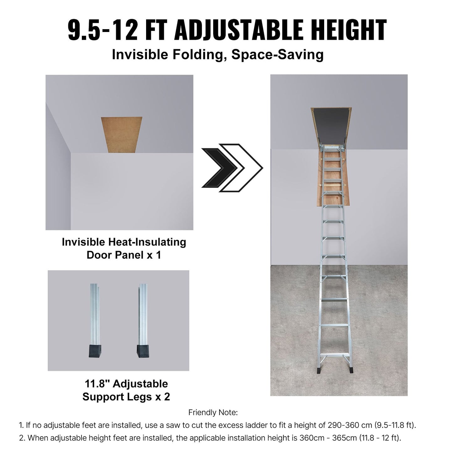 Attic Ladder Foldable, 158.8 kg Capacity, 57.15 cm x 160 cm, Multi-Purpose Aluminium Extension, Lightweight and Portable, Fits 2.9m-3.7m Ceiling Heights, Convenient Access to Your Attic Standard