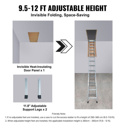Attic Ladder Foldable, 158.8 kg Capacity, 57.15 cm x 160 cm, Multi-Purpose Aluminium Extension, Lightweight and Portable, Fits 2.9m-3.7m Ceiling Heights, Convenient Access to Your Attic Standard